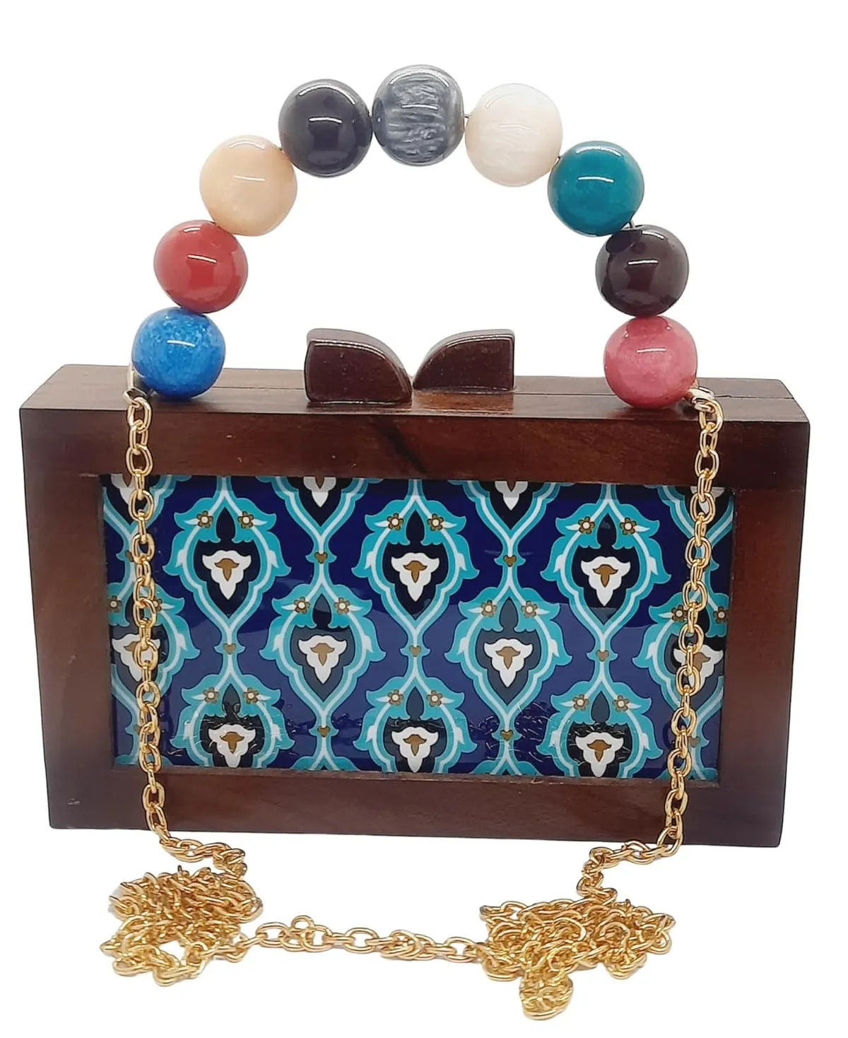 Leela Brown Wooden Slim Rectangular Clutch Bag